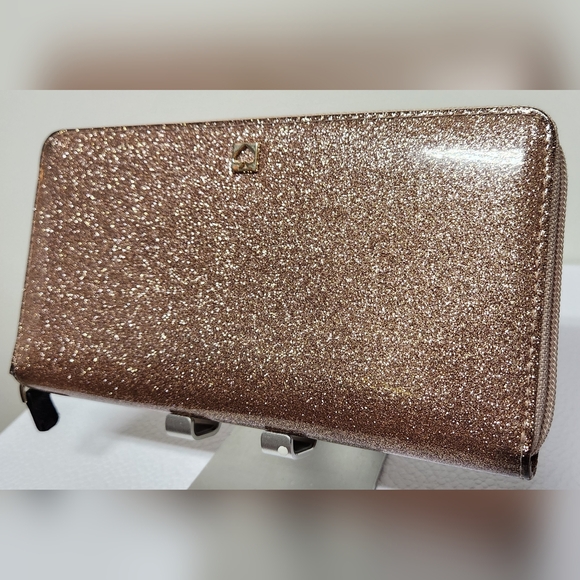 KATE SPADE Mavis Street Neda Continental Rose Gold Sparkle Leather Zip Wallet - Picture 2 of 16